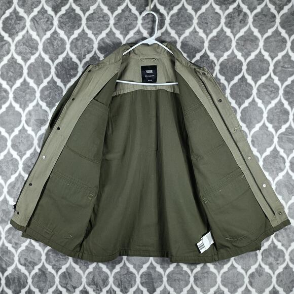Vans Jacket Mens Medium Olive Green Drill Chore Coat Workwear Utility Pockets - Picture 4 of 10